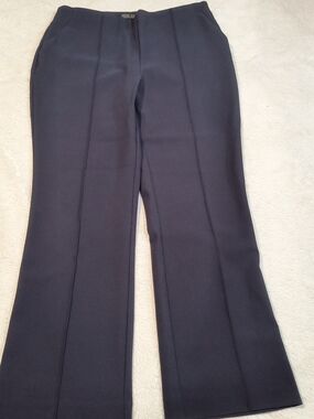 Rachel Zoe Navy Blue Pintuck Wide Leg Pants Size 10 High Rise Stretch Career